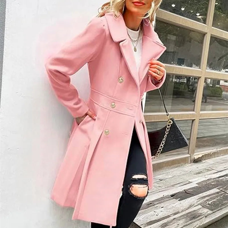 Elegant Woolen Trench Coat – Double-Breasted with Skirt Hemline 2