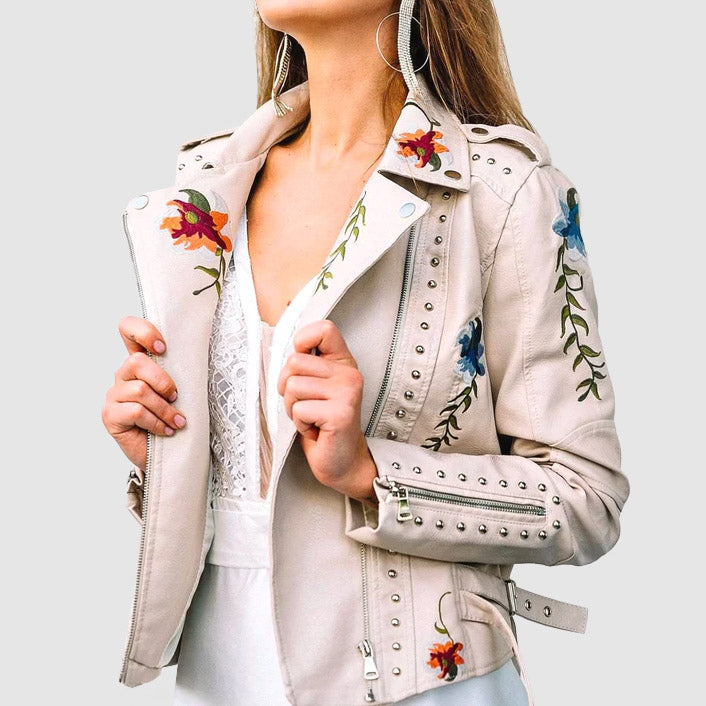 Floral PU Leather Jacket – Chic Spring Style for Women 2