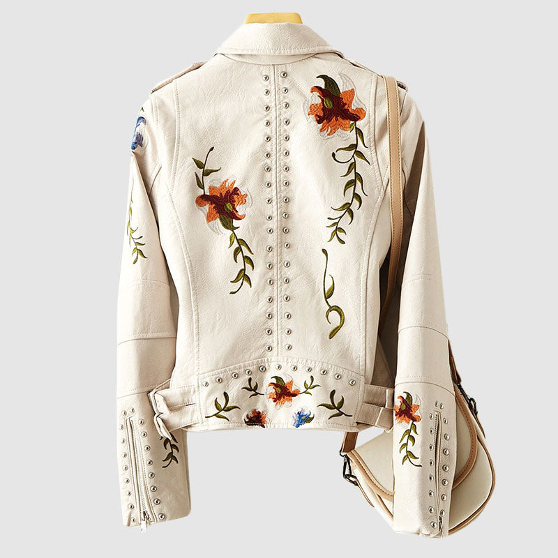 Floral PU Leather Jacket – Chic Spring Style for Women 3