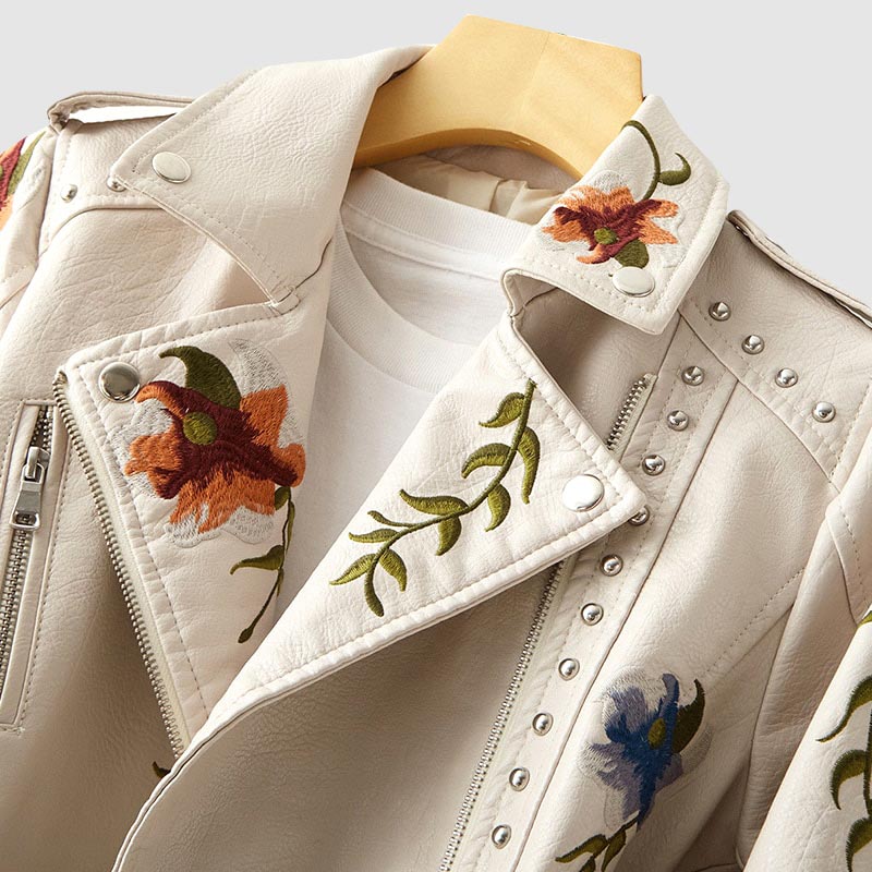 Floral PU Leather Jacket – Chic Spring Style for Women 4