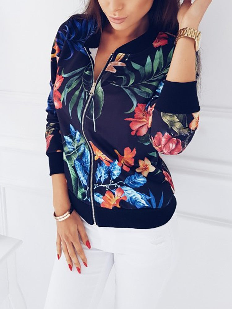 Floral Print Bomber Jacket – Comfortable Layering for Women 1