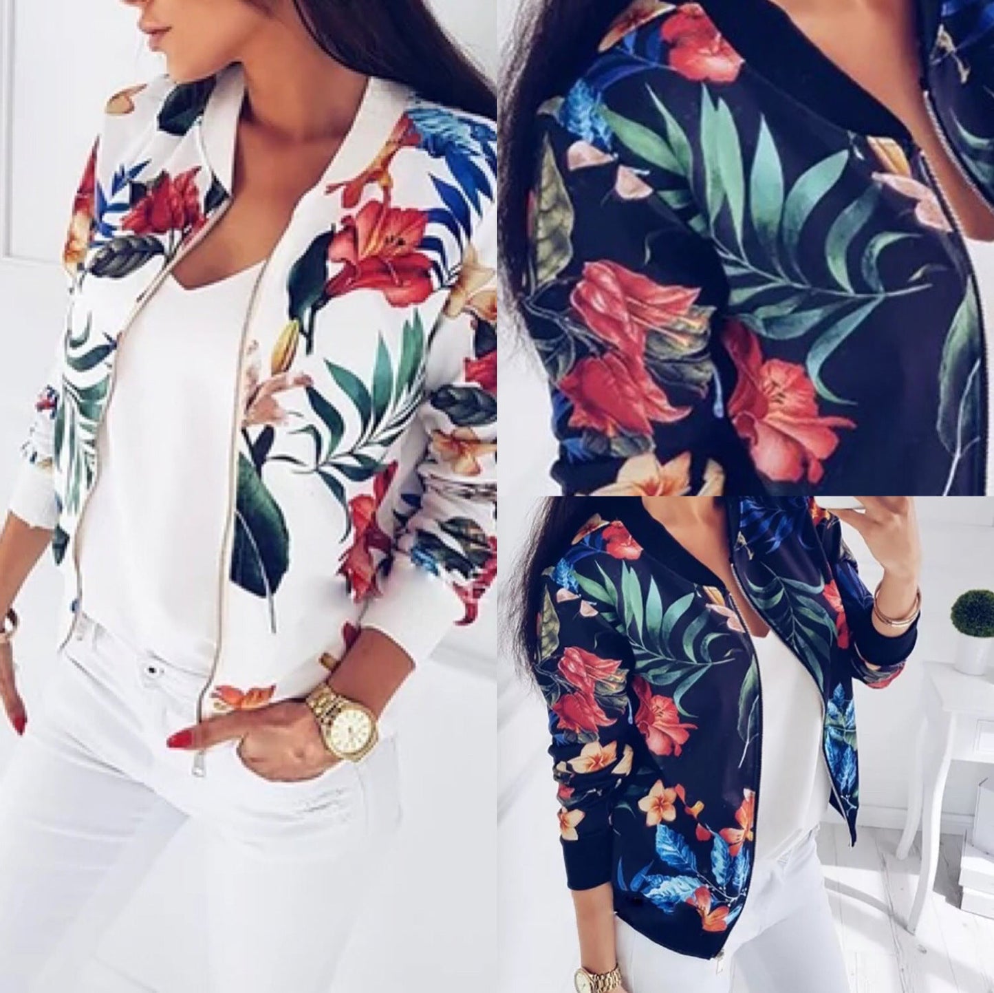 Floral Print Bomber Jacket – Comfortable Layering for Women 3