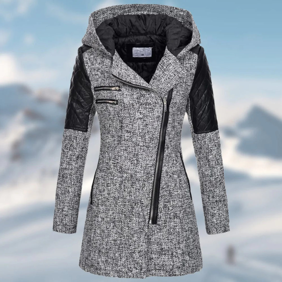 Jech Mid-Length Jacket – Stylish Diagonal Zipper & Cozy Hood 2
