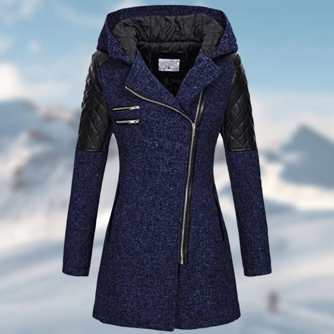 Jech Mid-Length Jacket – Stylish Diagonal Zipper & Cozy Hood 3