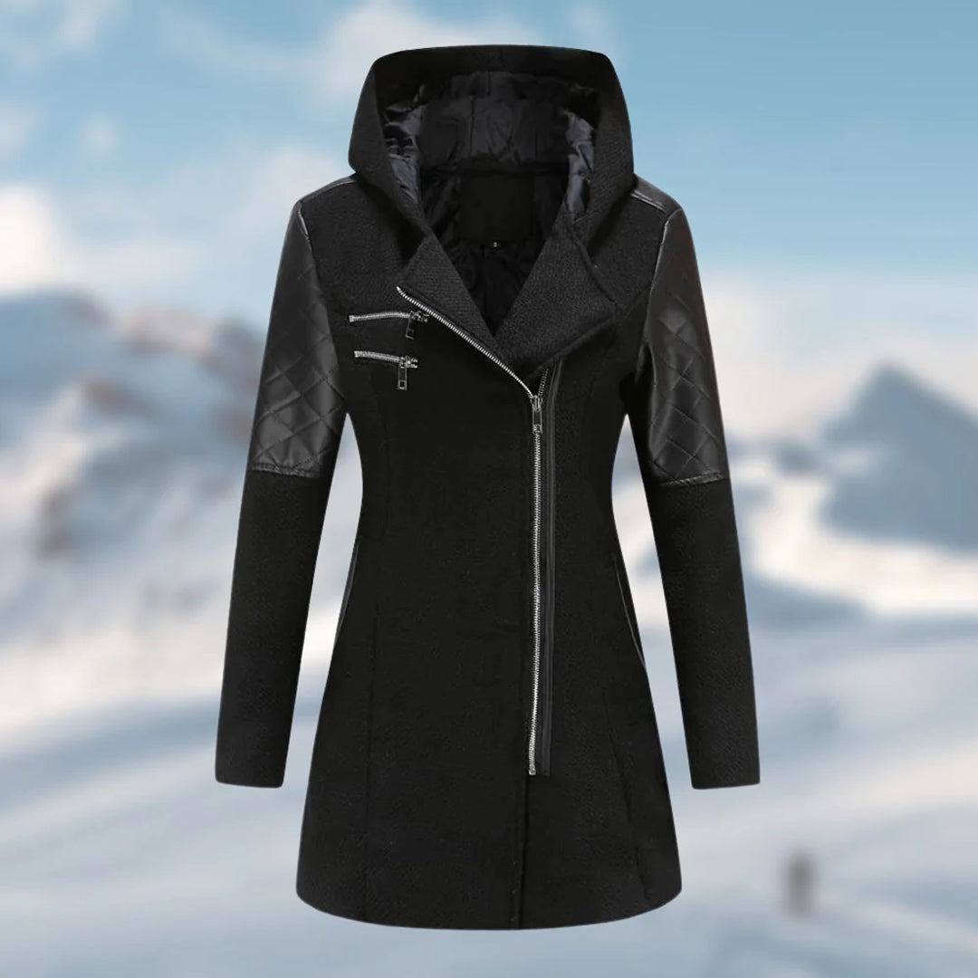 Jech Mid-Length Jacket – Stylish Diagonal Zipper & Cozy Hood 4