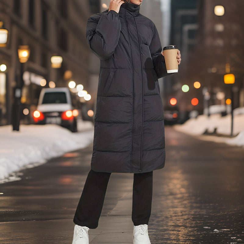Long Women's Puffer Jacket – Chic High Lapel for Winter Warmth 1