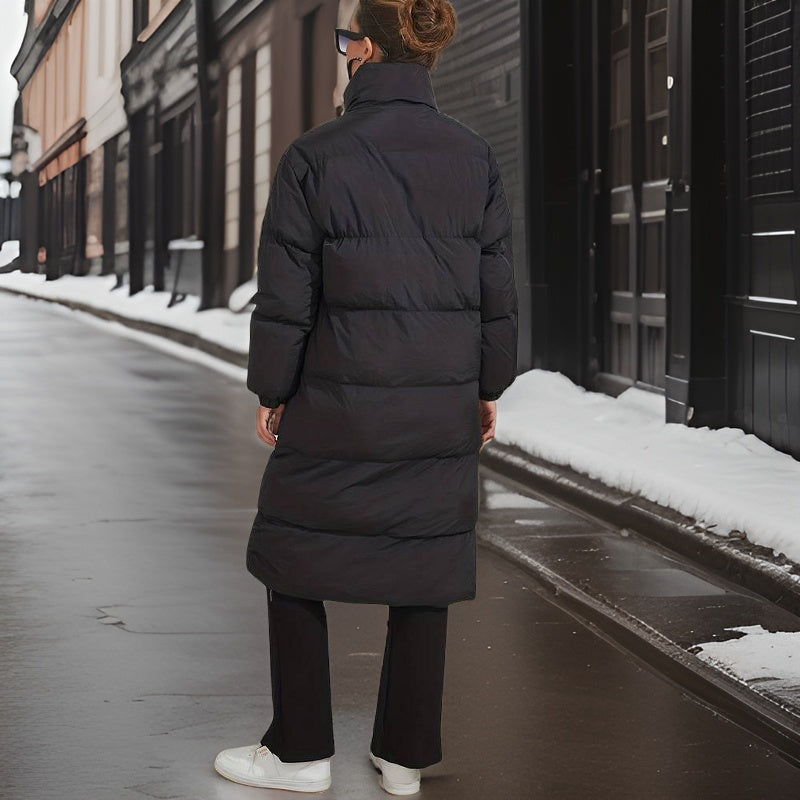 Long Women's Puffer Jacket – Chic High Lapel for Winter Warmth 2