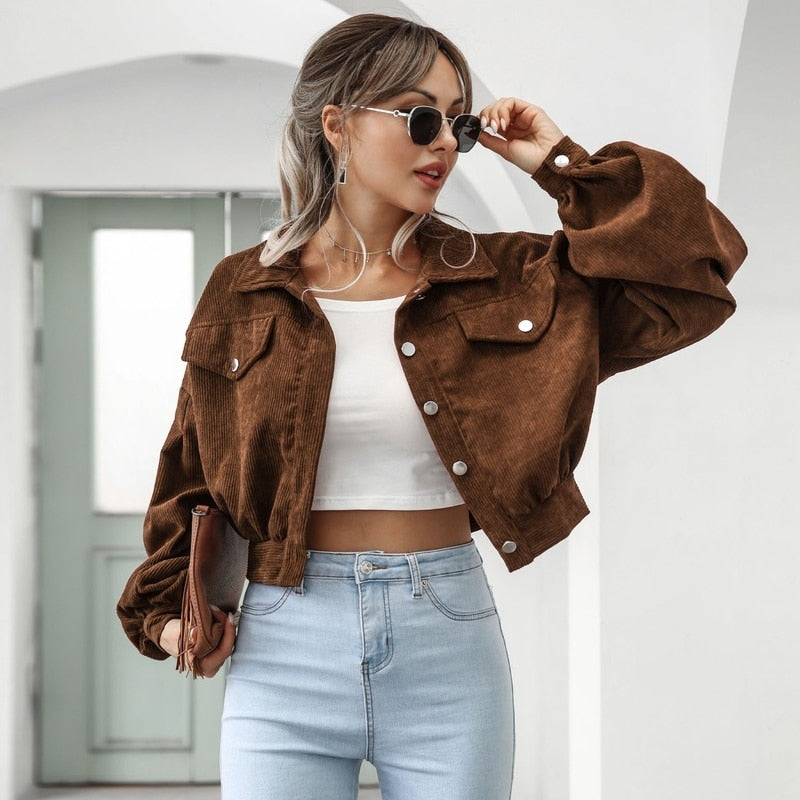 Stylish Corduroy Jacket – Cropped Fit with Fun Balloon Sleeves 3