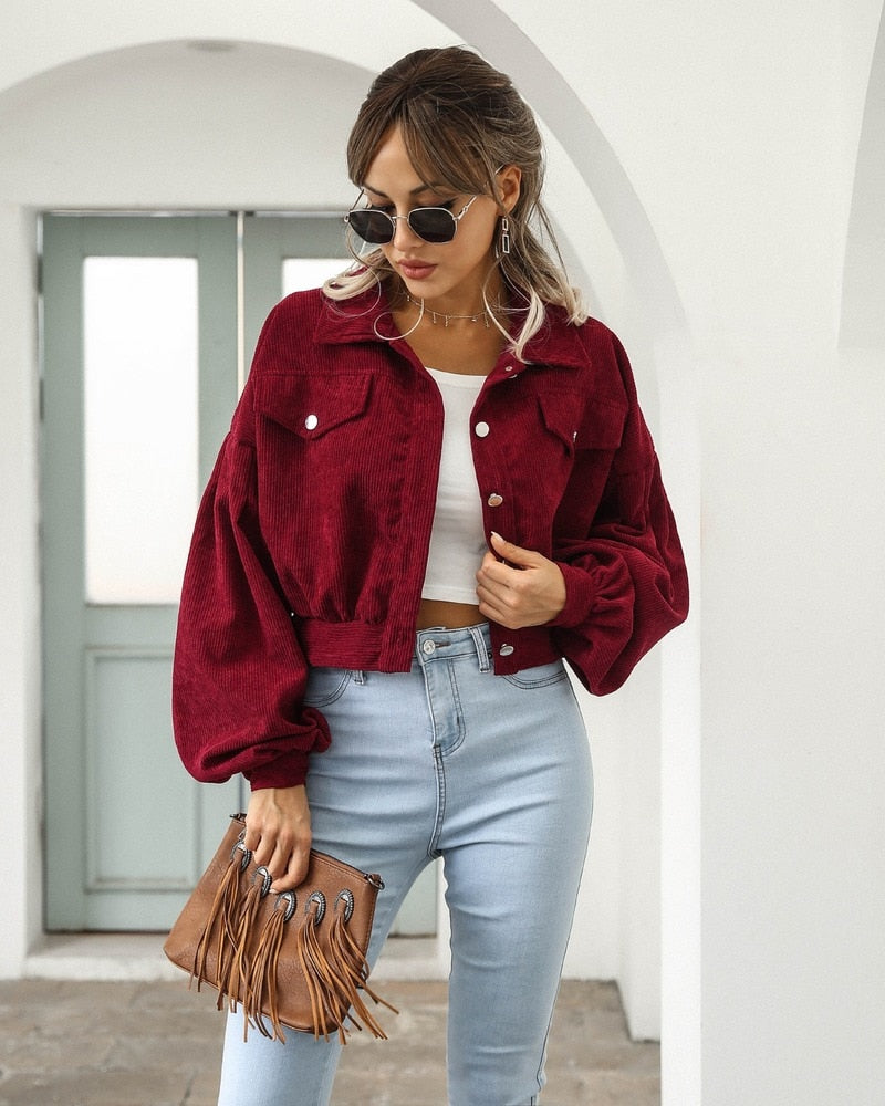 Stylish Corduroy Jacket – Cropped Fit with Fun Balloon Sleeves 4