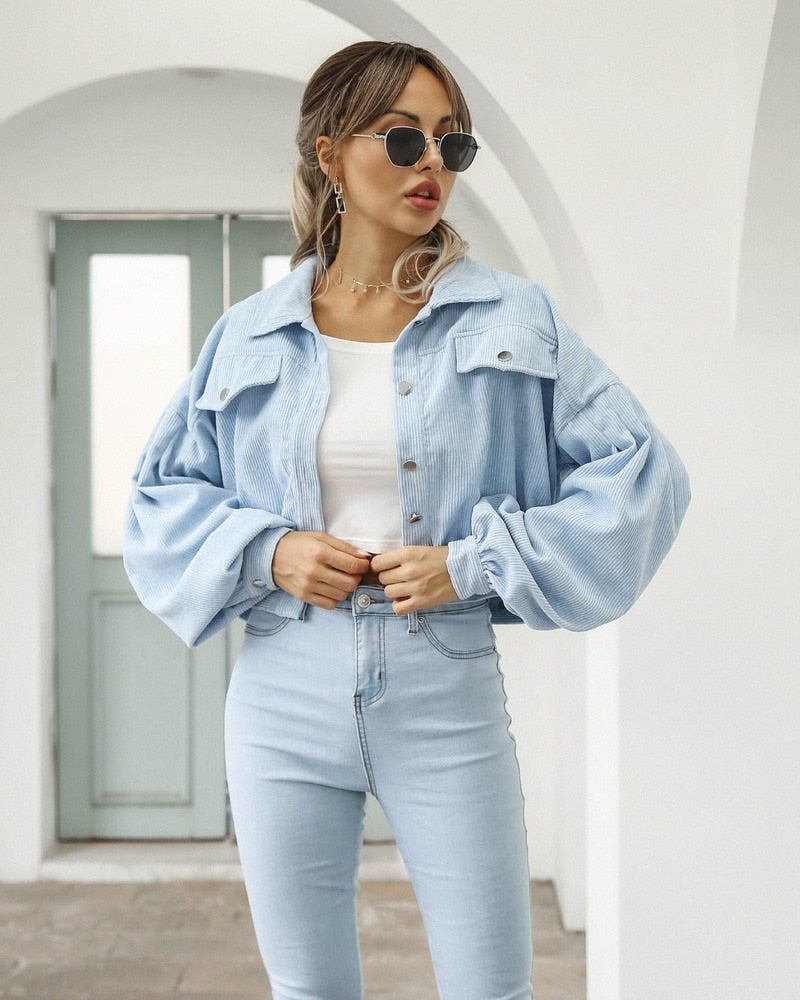 Stylish Corduroy Jacket – Cropped Fit with Fun Balloon Sleeves 5