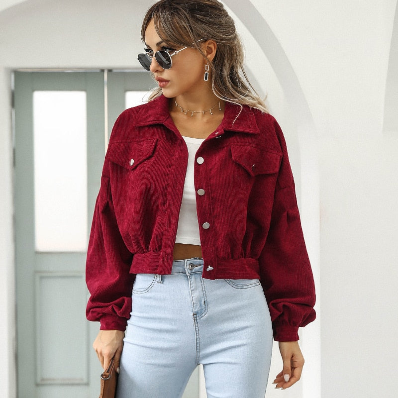Stylish Corduroy Jacket – Cropped Fit with Fun Balloon Sleeves 8