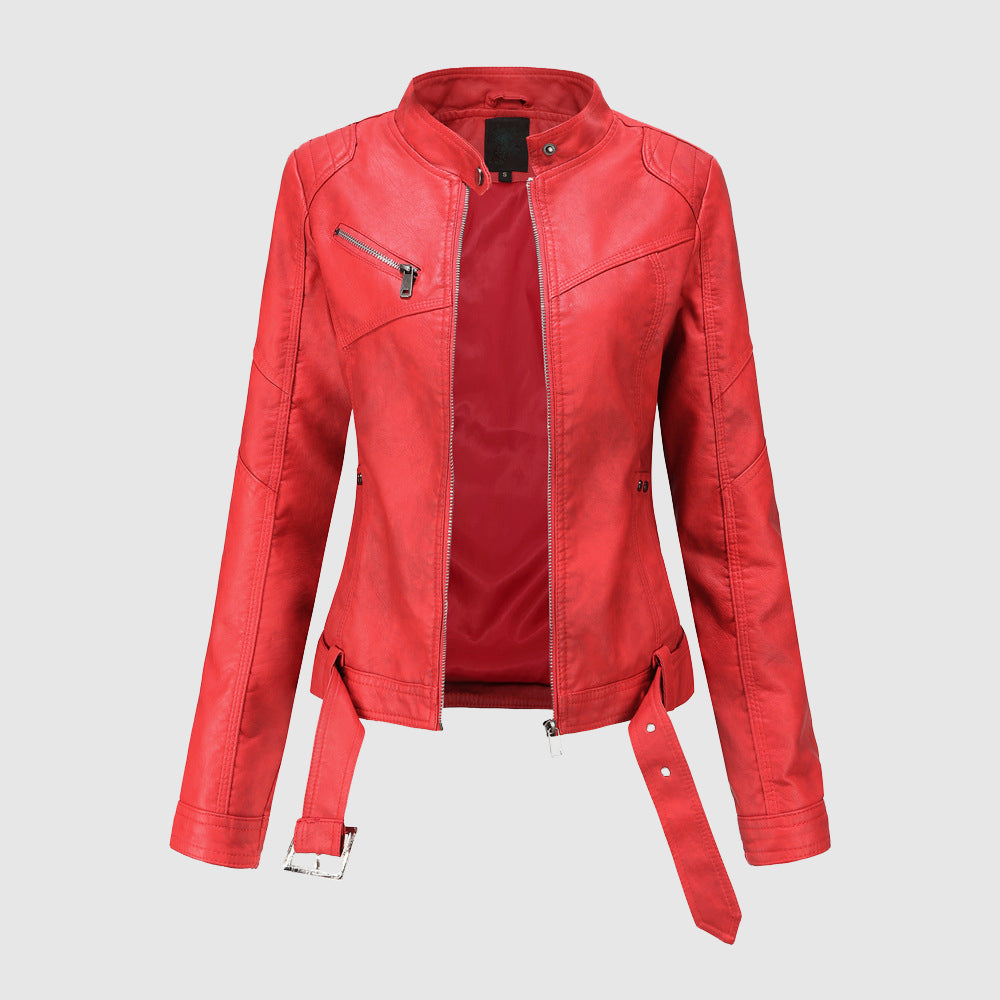 Stylish Stand Collar Leather Jacket – Tailored Fit for Modern Elegance 1