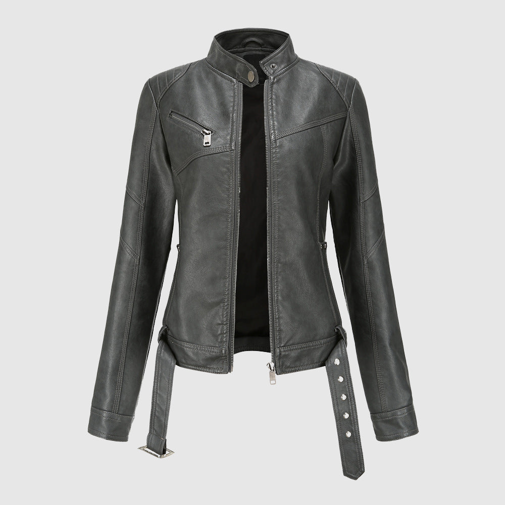 Stylish Stand Collar Leather Jacket – Tailored Fit for Modern Elegance 2