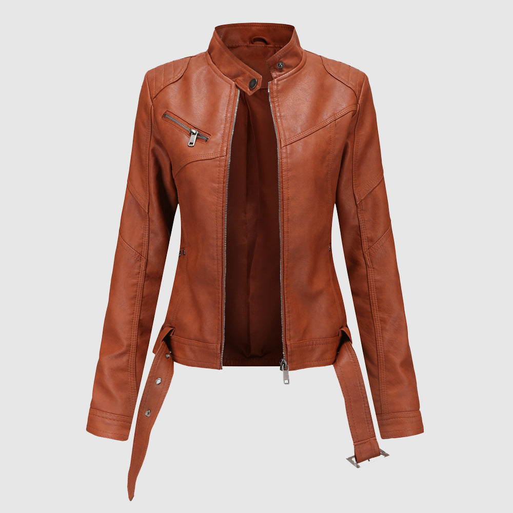 Stylish Stand Collar Leather Jacket – Tailored Fit for Modern Elegance 3