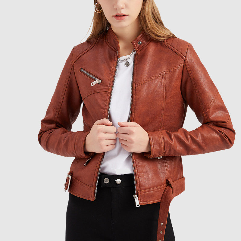 Stylish Stand Collar Leather Jacket – Tailored Fit for Modern Elegance 4