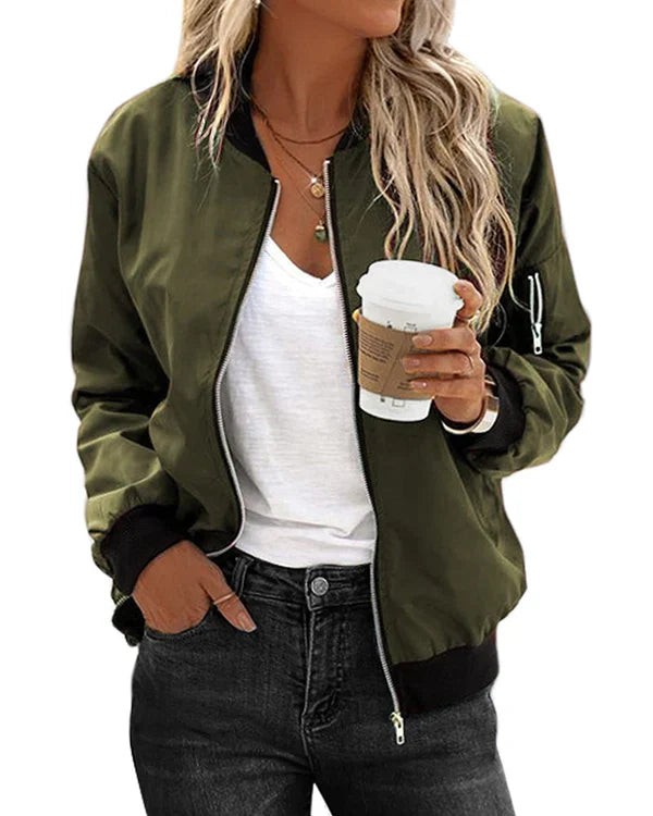 Stylish Women's Bomber Jacket – Timeless Design with Pockets 2