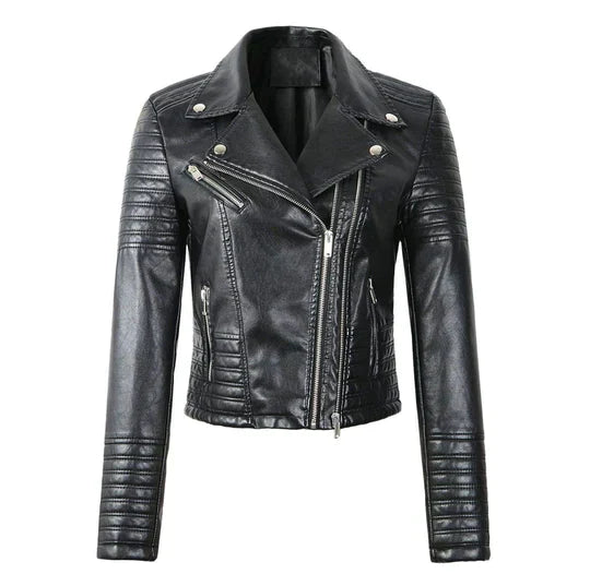 Women's Biker Jacket – Asymmetrical Zip for Edgy Style 0