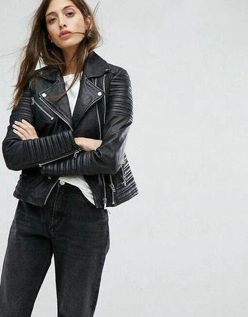 Women's Biker Jacket – Asymmetrical Zip for Edgy Style 4