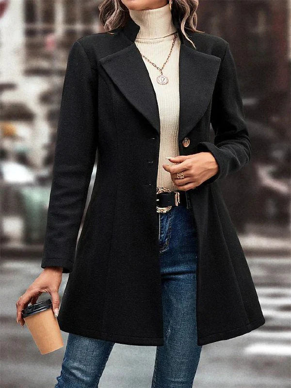 Women's Black Coat – Elegant Button Closure for Versatile Style 1