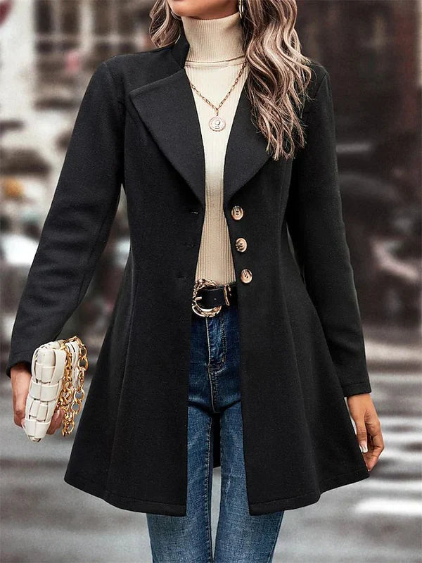 Women's Black Coat – Elegant Button Closure for Versatile Style 2