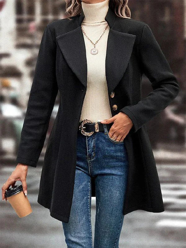 Women's Black Coat – Elegant Button Closure for Versatile Style 3