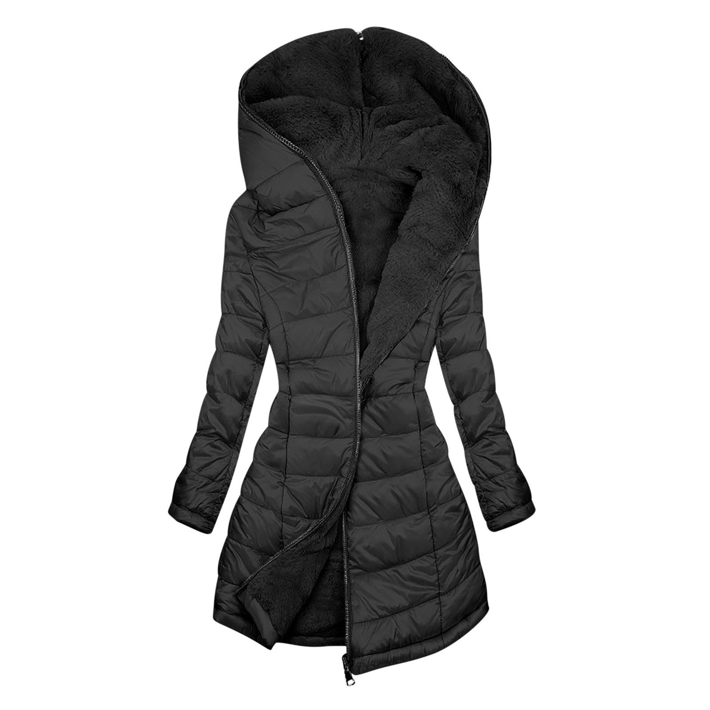 Women's Black Puffer Jacket – Cozy Plush Lining for Winter Warmth 4