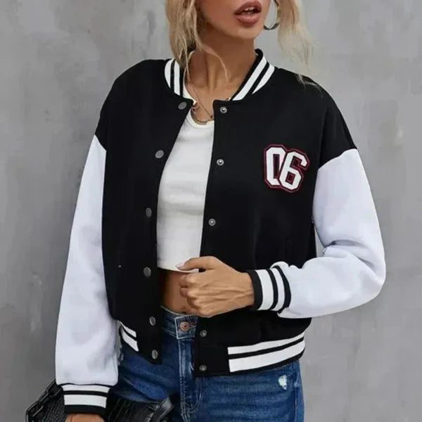Women’s Casual Bomber Jacket – Stylish Contrast Sleeves & Comfort 1