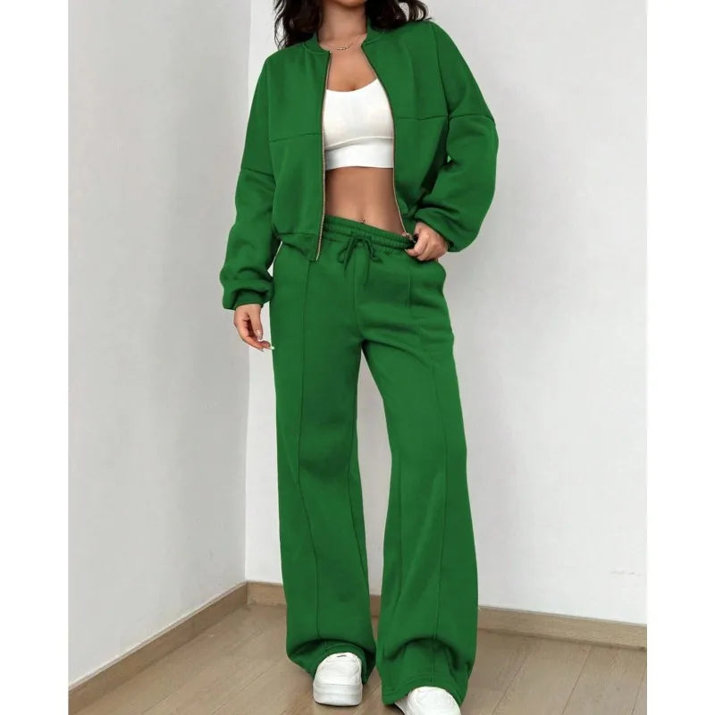Women's Casual Bomber Jacket & Wide-Leg Pants Set – Effortless Style 5