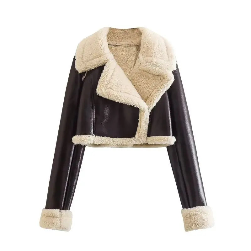Women's Classic Leather Coat – Stylish Wide Collar for Fall 5