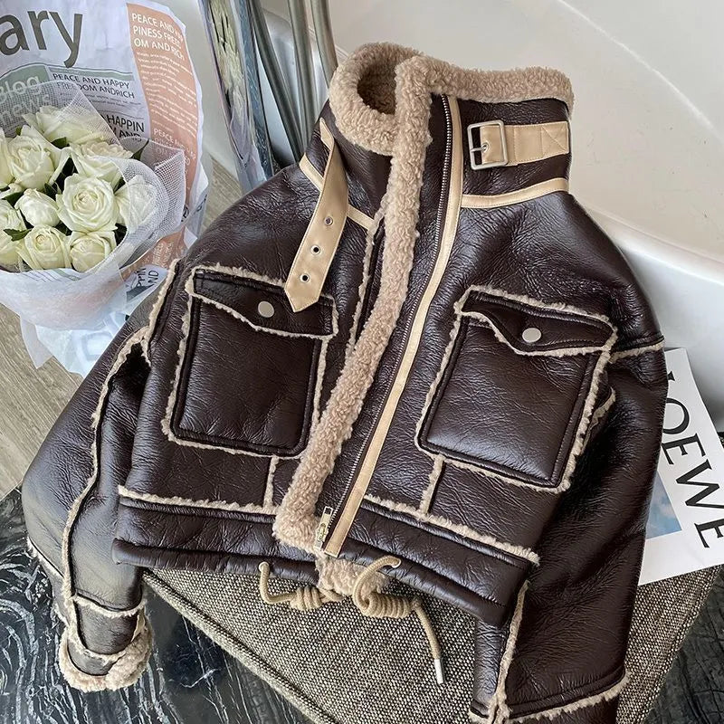 Women's Cropped Leather Jacket – Stylish Warmth for Winter 2