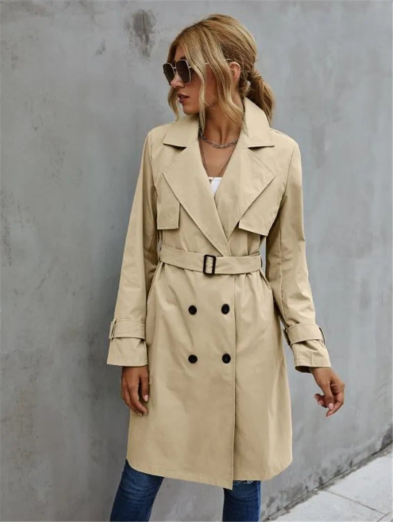 Women's Double-Breasted Trench Coat – Chic Belted Design for All-Day Style 0