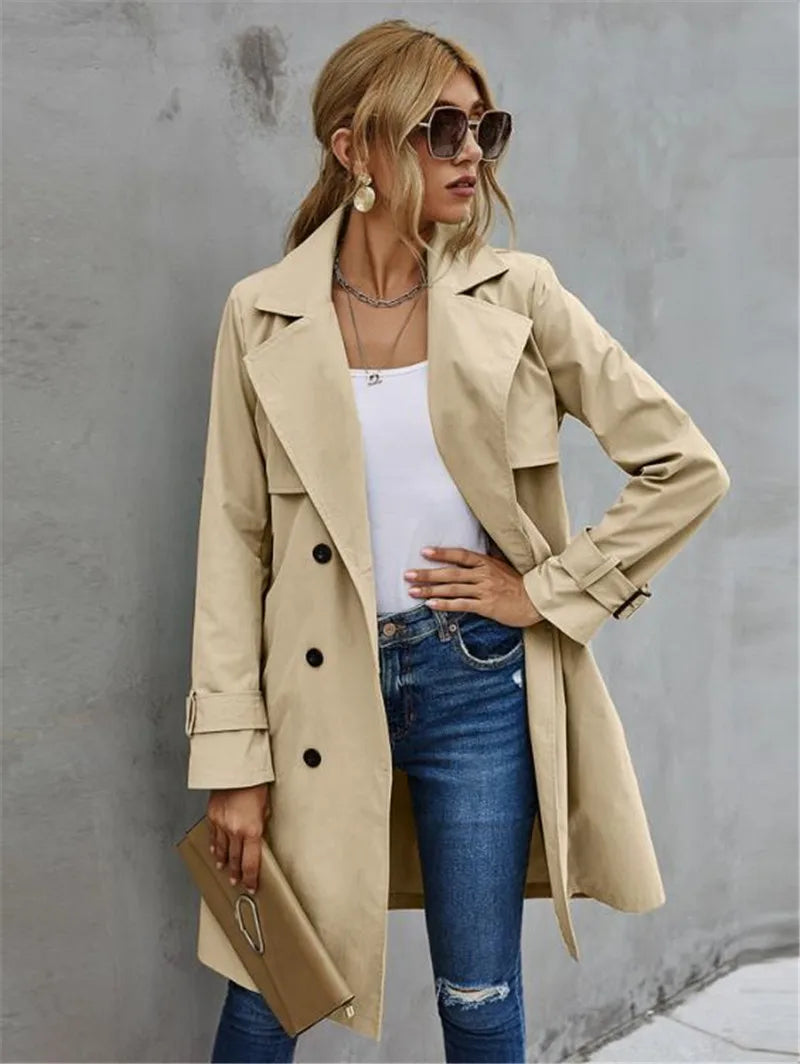 Women's Double-Breasted Trench Coat – Chic Belted Design for All-Day Style 1
