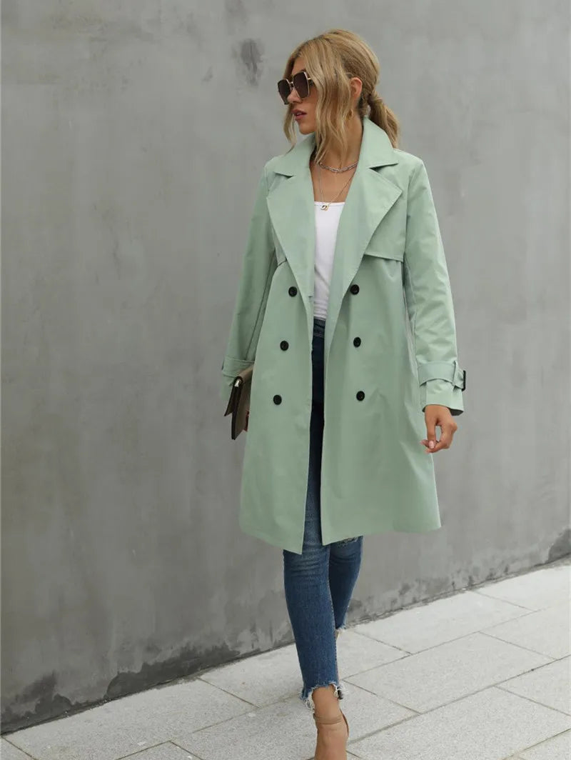 Women's Double-Breasted Trench Coat – Chic Belted Design for All-Day Style 3