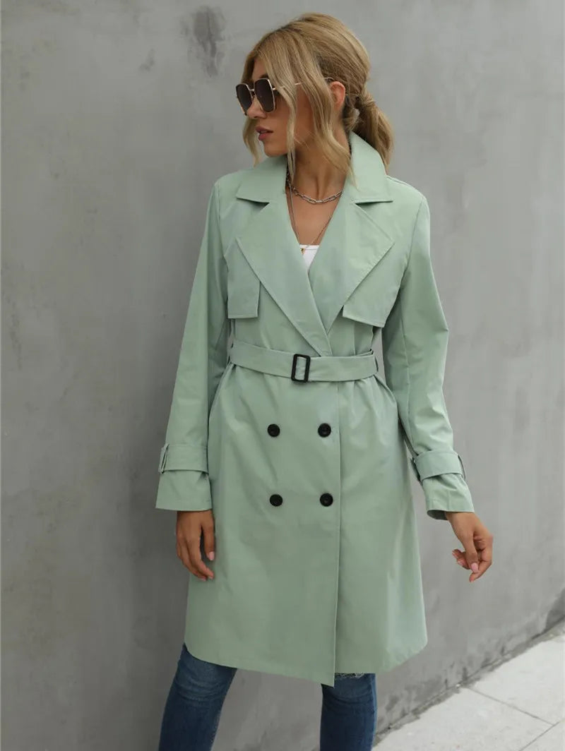 Women's Double-Breasted Trench Coat – Chic Belted Design for All-Day Style 4