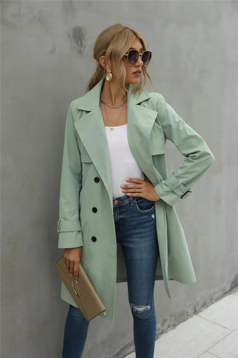 Women's Double-Breasted Trench Coat – Chic Belted Design for All-Day Style 5