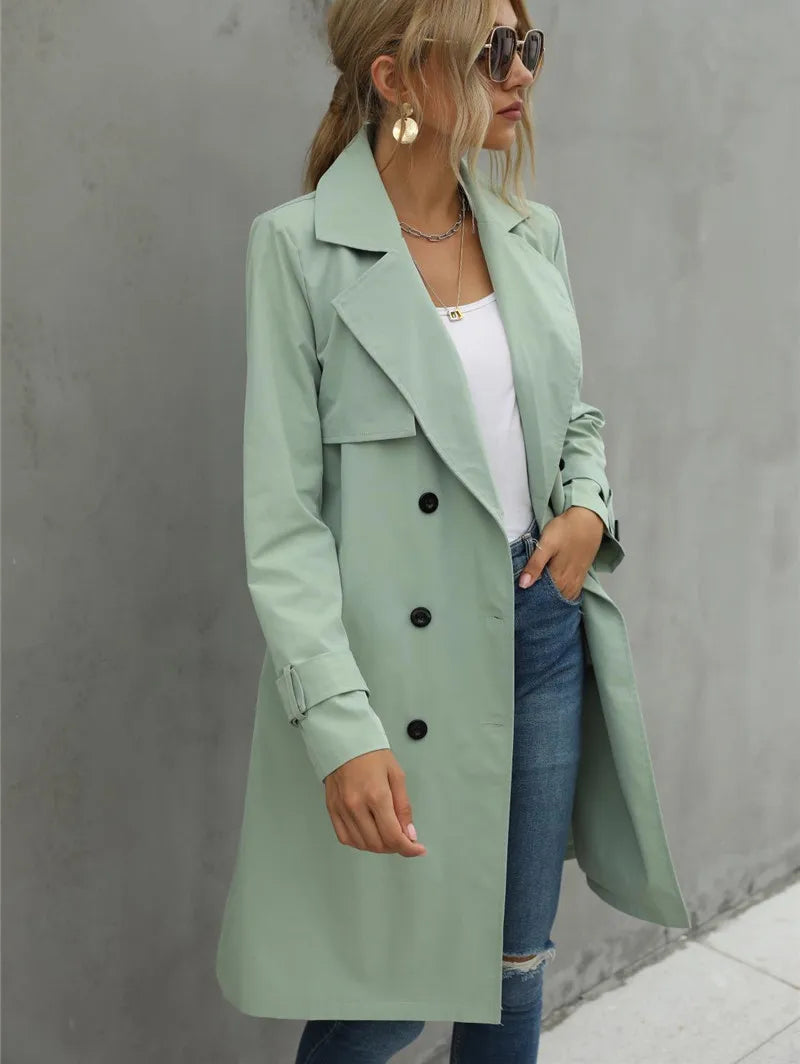 Women's Double-Breasted Trench Coat – Chic Belted Design for All-Day Style 6