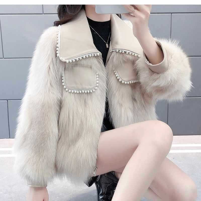Women's Faux Fur Jacket – Pearl-Embellished Elegance for Fall 1