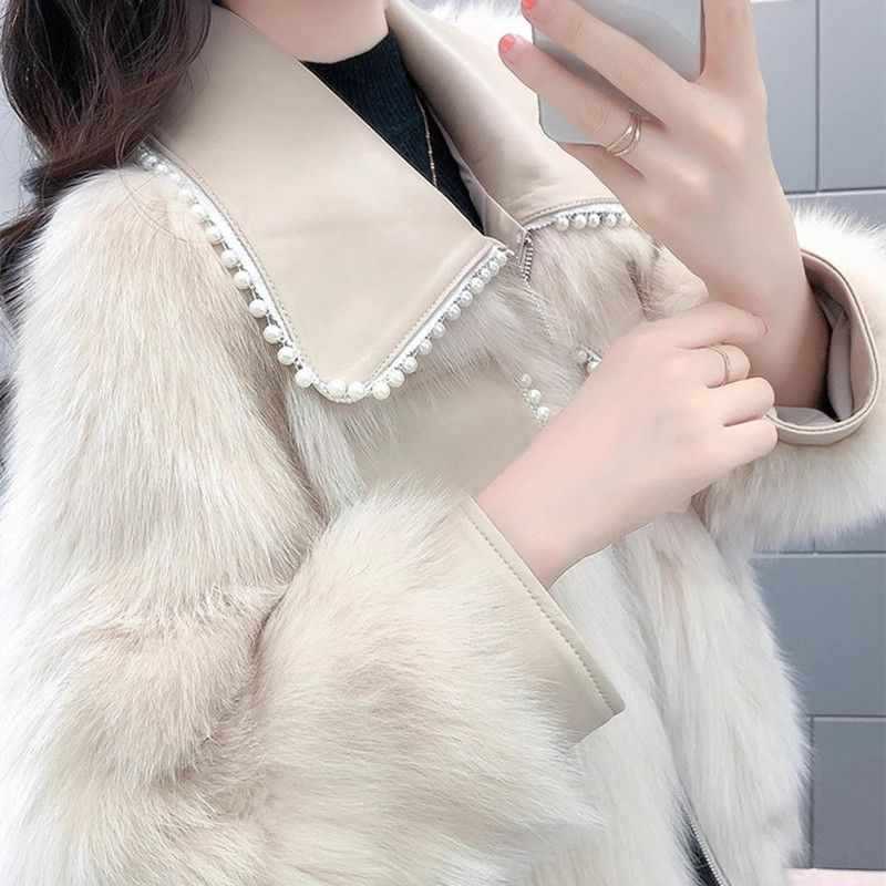Women's Faux Fur Jacket – Pearl-Embellished Elegance for Fall 2