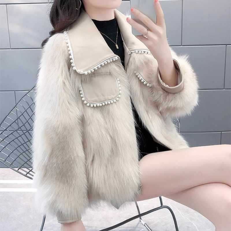 Women's Faux Fur Jacket – Pearl-Embellished Elegance for Fall 4