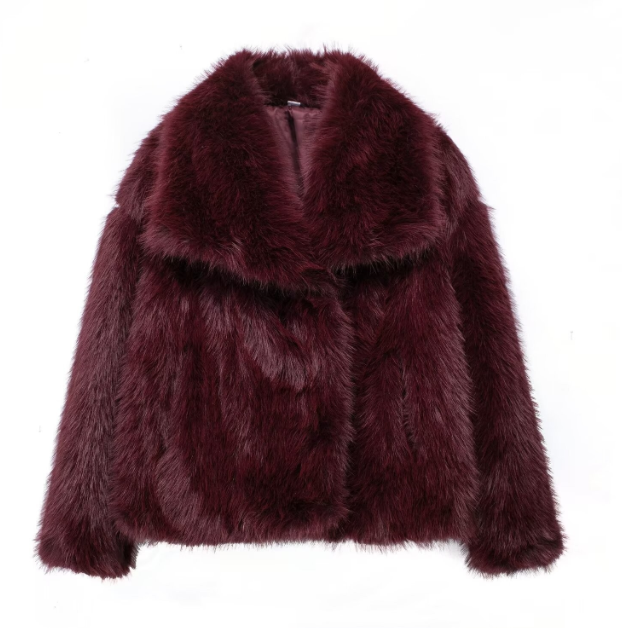 Women's Faux Fur Winter Coat – Elegant Oversized Collar Design 5