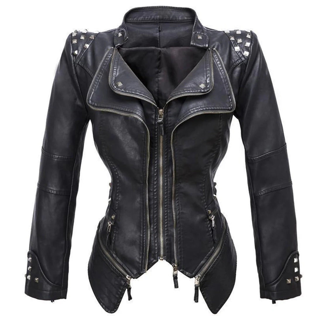 Women’s Faux Leather Biker Jacket – Edgy Slim Fit Design 0