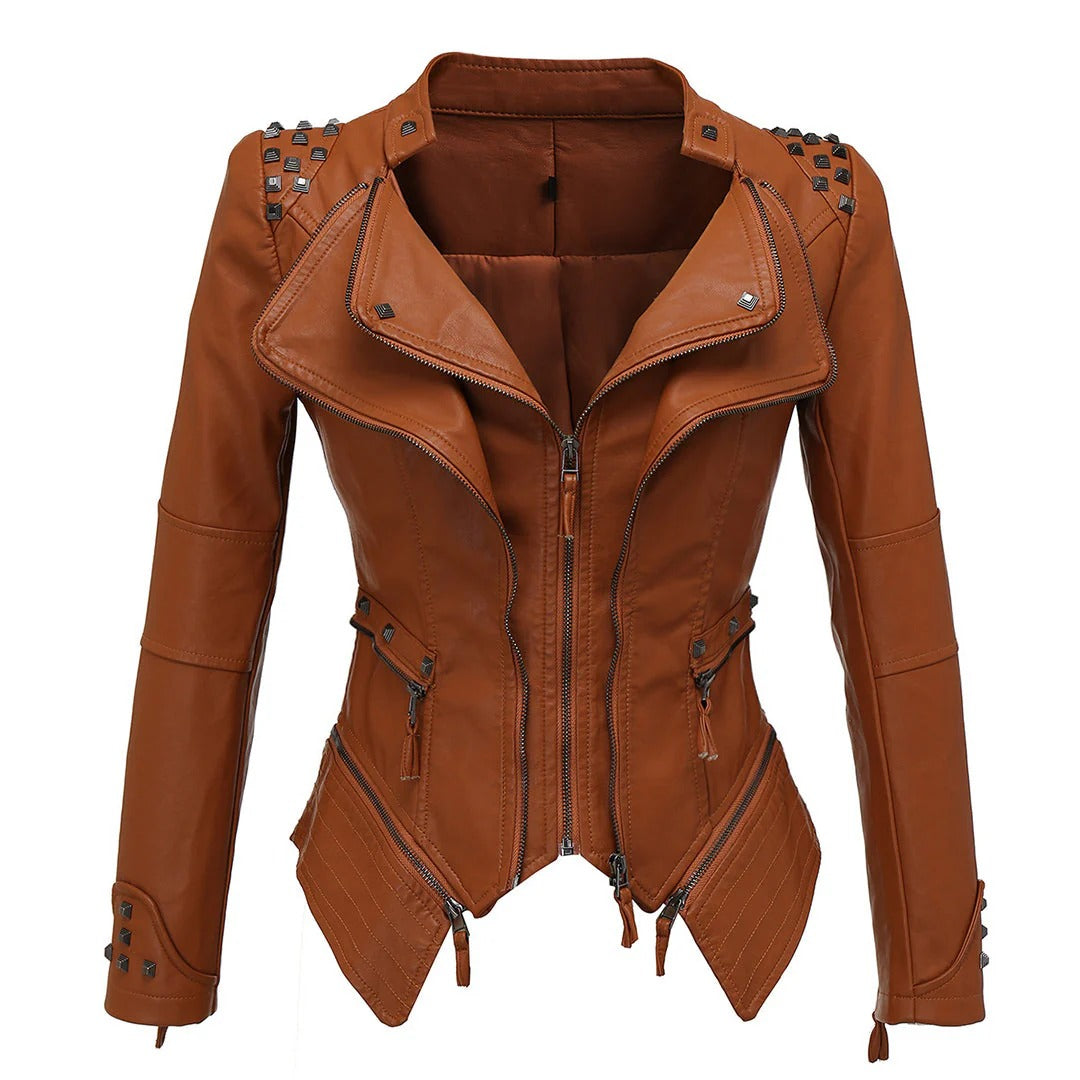 Women’s Faux Leather Biker Jacket – Edgy Slim Fit Design 1