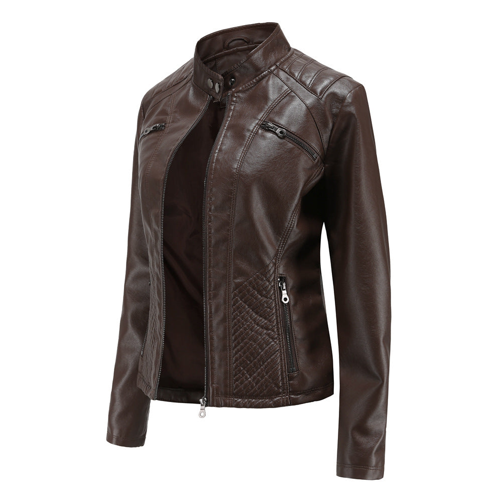 Women's Faux Leather Jacket – Stylish Stand-Up Collar Design 5