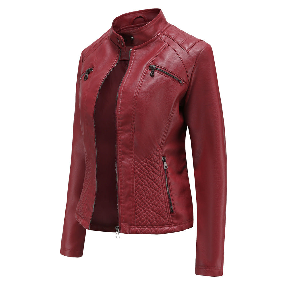 Women's Faux Leather Jacket – Stylish Stand-Up Collar Design 8