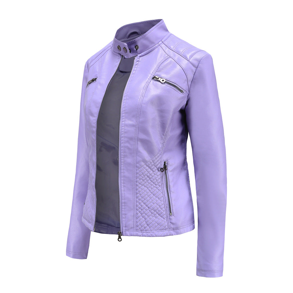 Women's Faux Leather Jacket – Stylish Stand-Up Collar Design 9
