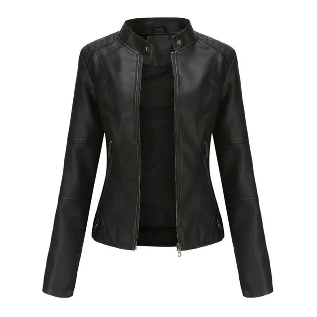 Women's Faux Leather Motorcycle Jacket – Chic & Versatile Style 0