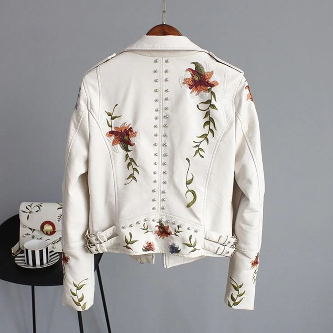 Women's Fitted PU Leather Jacket – Edgy Style with Embroidery 1
