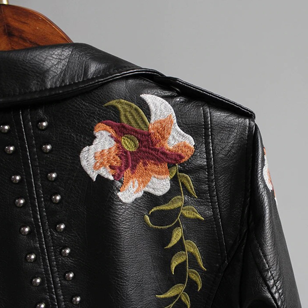 Women's Fitted PU Leather Jacket – Edgy Style with Embroidery 4