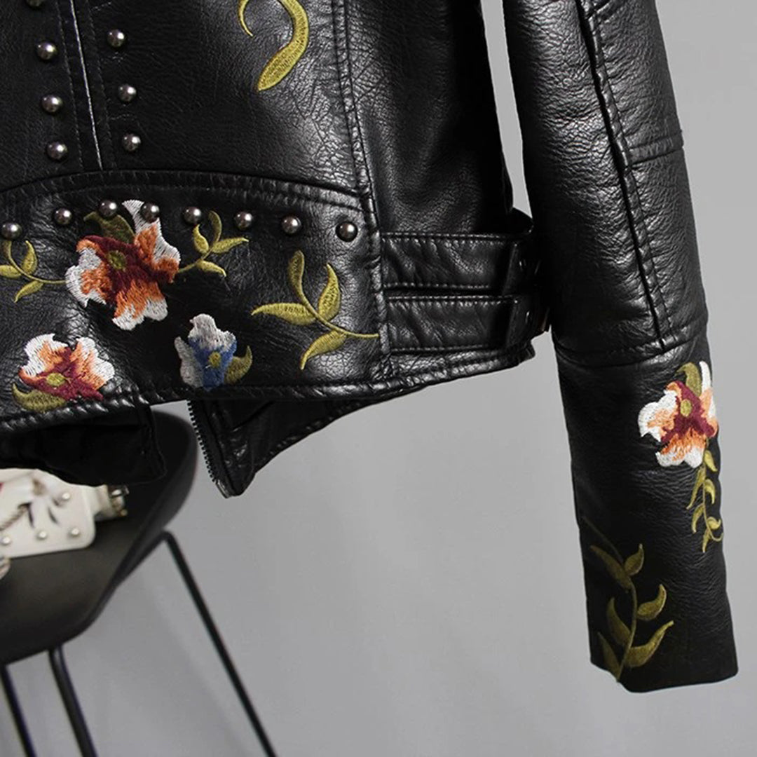 Women's Fitted PU Leather Jacket – Edgy Style with Embroidery 5