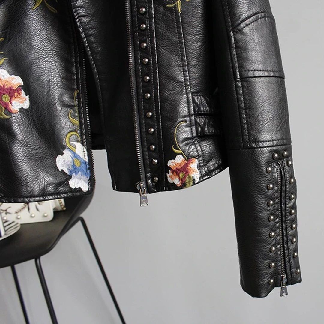 Women's Fitted PU Leather Jacket – Edgy Style with Embroidery 6